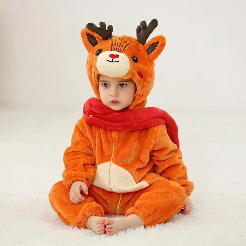 Animal Cartoon Hooded Baby Romper