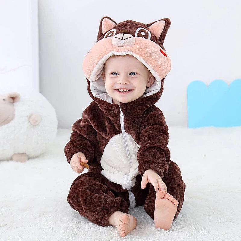 Animal Cartoon Hooded Baby Romper