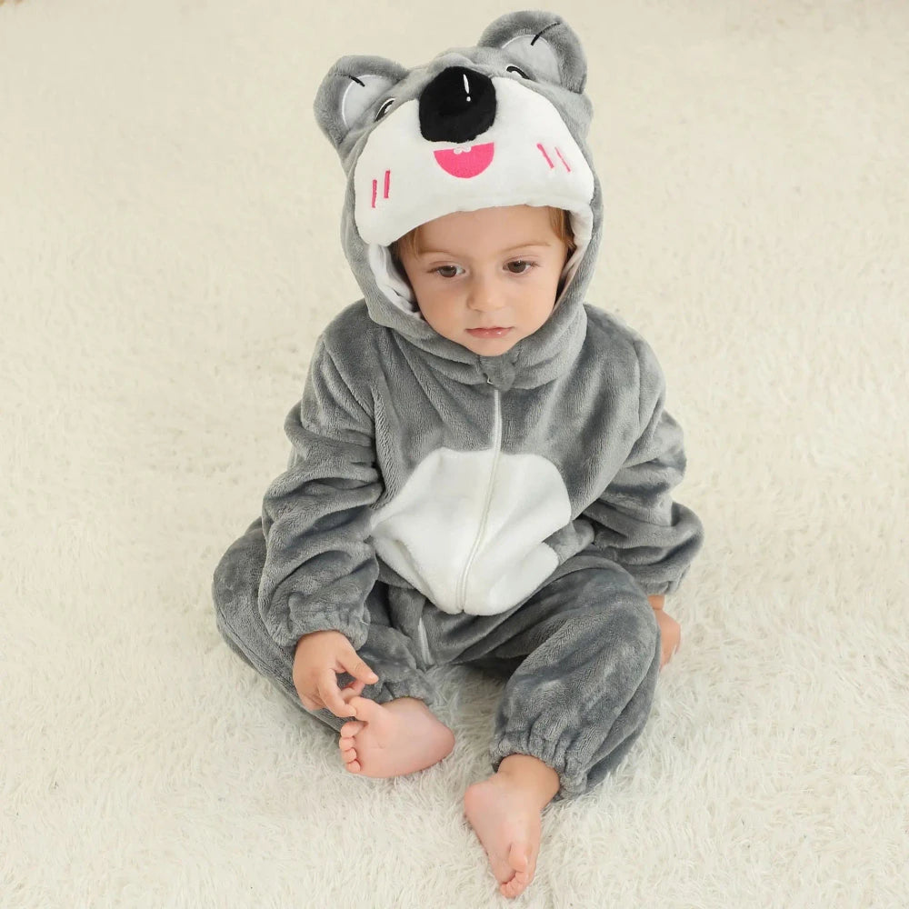 Animal Cartoon Hooded Baby Romper